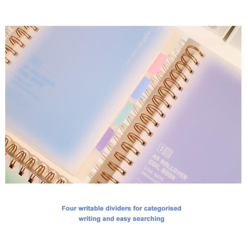 Image of Aesthetic Spiral Notebook Set, A5 Size Journal Diary with Sticky Notes, 100 Sheets, Ruled Notebooks for Boys & Girls, Cute Kawaii Stationery (Multicolor) (Pack-1) (A)