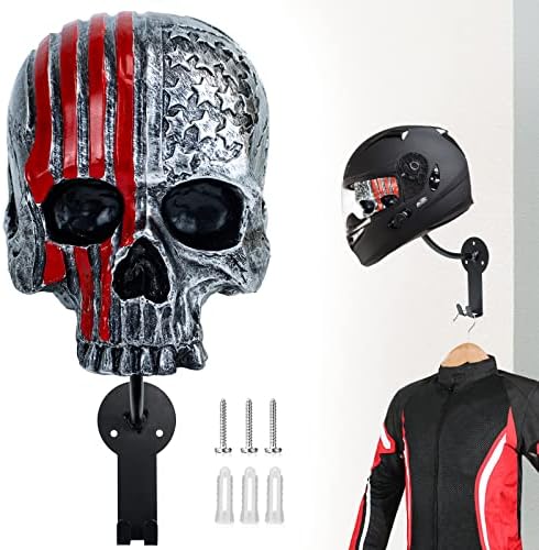 Motorcycle Helmet Rack 180° Degree Rotation Helmet Holder Wall Mount,Helmet Stand with 2 Hooks Helmet Hanger (1 Pcs)