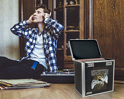 Vaultz Vinyl Record Storage Box - Locking 50 Album Holder & Organizer - Great Alternative To Flimsy Lp Crate - 14.4 X 13.4 X 9.6 Inches - Led Zeppelin Album Design #TOP3