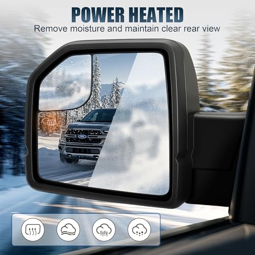 LUCTEND Driver Left Side Mirror Compatible with 2015-2020 Ford F150, LED Turn Signal Light, Power Heated Adjustable, Dual Glass, Manual Folding, 6 Pin, OEM FL3Z17683CB, Black by LUCTEND - Used condition - Image 4