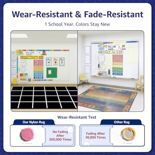 ABCarpet Large Classroom Rug 7'6" x 13'1" with 24 Seating Spots - Black & White Grid Carpet for Preschool, Kindergarten, Daycare - Non-Slip, Stain Resistant, Washable Nylon Circle Time Rug - Image 3