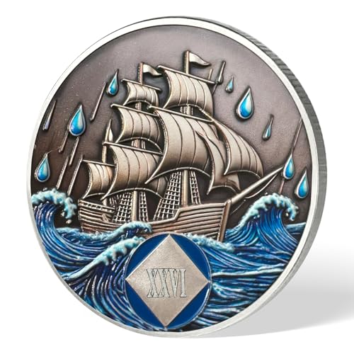 Image of NA Sobriety Coin - NA Medallions with Sailing Ship and Ocean Sobriety Chips NA Coins - Ideal Narcotics Anonymous Gifts for Men ＆ Women Celebrating Recovery and Living Clean (26 Year)