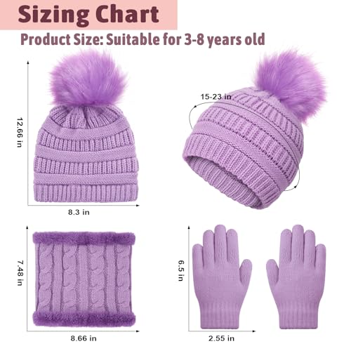 Image of Kids Winter Beanie Hat Scarf Gloves Set for 3-8 Years Old Boys Girls, Thick Warm Knitted Hat Gloves Fleece Lined Scarf Set