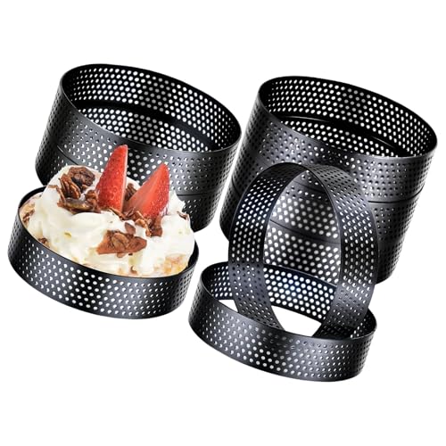 ZYMIADOU Juego de 8 moldes de acero inoxidable para tartas, anillos perforados profesionales para hornear, cocinar pasteles y tartas de frutas, moldes para hornear mousse