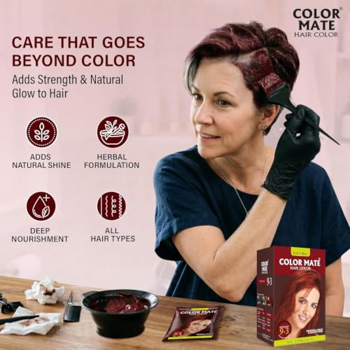 Image of Color Mate Natural Henna Hair Color Powder Burgundy | No Ammonia Hair Colour | Long Lasting Natural Color | Soft, Smooth & Shiny Hair | 8 Minute Application | 15g | Pack of 10