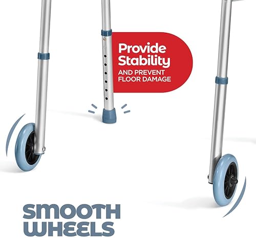 Miniatura 5 de Medical king Andadores para personas mayores de aluminio ligero con ruedas, ancho y altura ajustables, andador plegable para ancianos,