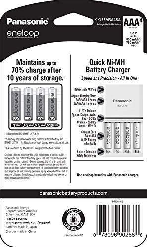 Panasonic K-Kj55M3A4Ba Advanced Individual Battery 3 Hour Quick Charger With 4 Aaa Eneloop Rechargeable Batteries, White #TOP1