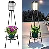 2 Pack Solar Lights Outdoor with Plant Stands Solar Floor Lamp Solar Powered Street Lights Metal Tripod Deck Lights Patio Decor for Garden Yard Pathway Driveway Porch