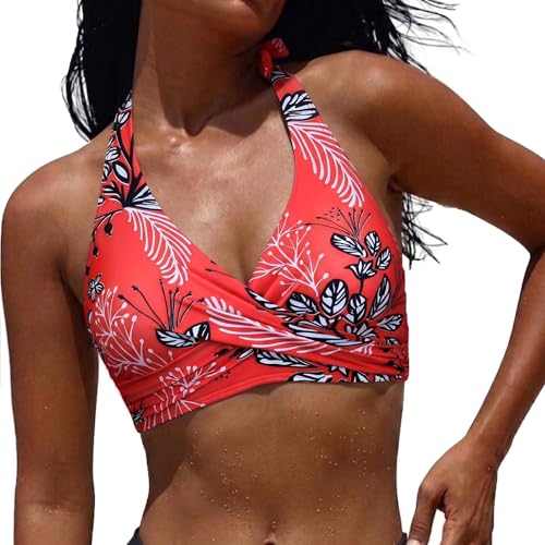 String Bikini Tops For Large Bust: 11 Best Picks That Actually Support You 7 Hilor Supportive Underwire Bikini Top Swimsuit for Curvy Women Bathing Suit Halter V Neck Swim Top Red&White Floral 6-8