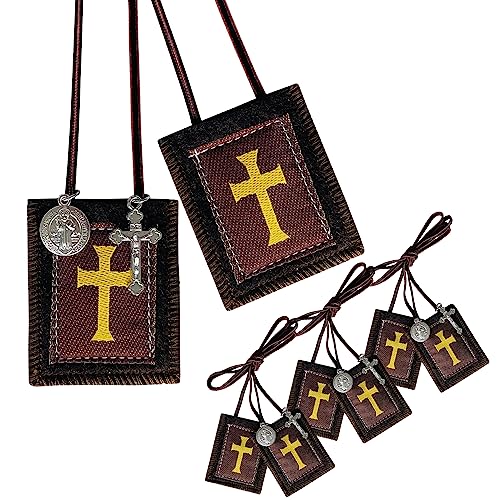 Scapulars Catholic 3 Pack Bulk Brown Scapular Escapularios Catolicos Scapular Catholic Gift For First Holy Communion and Confirmation With St Benedict Medal Crucifix Mexican Folk Art Decoration