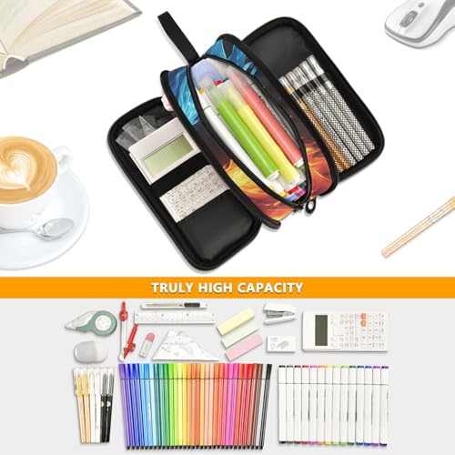 Image of Dragons Red Blue Fire Eyes Pencil Case Box Boys Girls Large Pencil Pouch with Zipper Compartments Big Capacity Stationery Pen Bag Organizer for Kids Teens Adults School