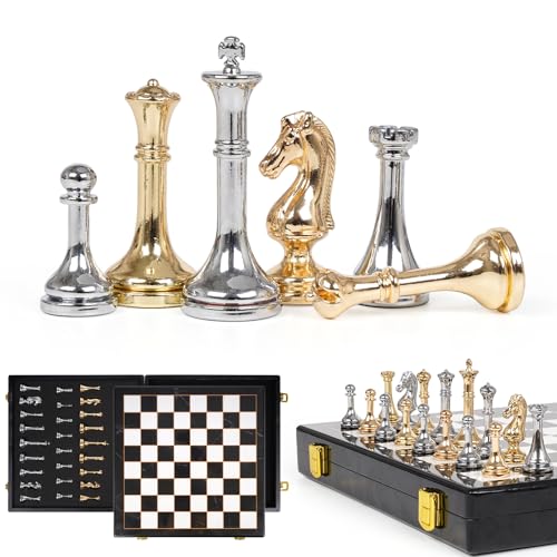 Set de Ajedrez Metálico con Tablero Mármol 11.5 Pulgadas miniatura 1