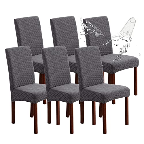 Genina Waterproof Chair Covers For Dining Room Set Of 6, Stretch Jacquard Dining Chair Slipcovers Removable Washable Chair Protectors Covers For Kitchen, Parsons (Argyle-Dark Gray, 6 Pcs) #TOP20