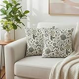 BREASOME Cushion Covers 45 x 45 cm Set of 2 Botanical Floral and Leaves Textured Cushion Covers Polyester Decorative Square Throw Pillow Cases for Sofa Couch Bedroom Living Room