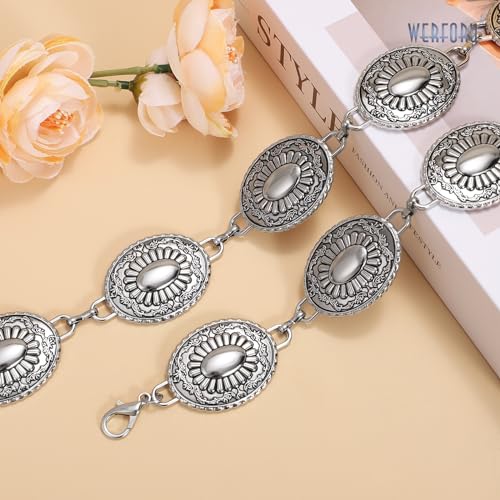 WERFORU Women Western Concho Metal Chain Belt Cowgirl Boho Waist Belt for Dress Jeans4