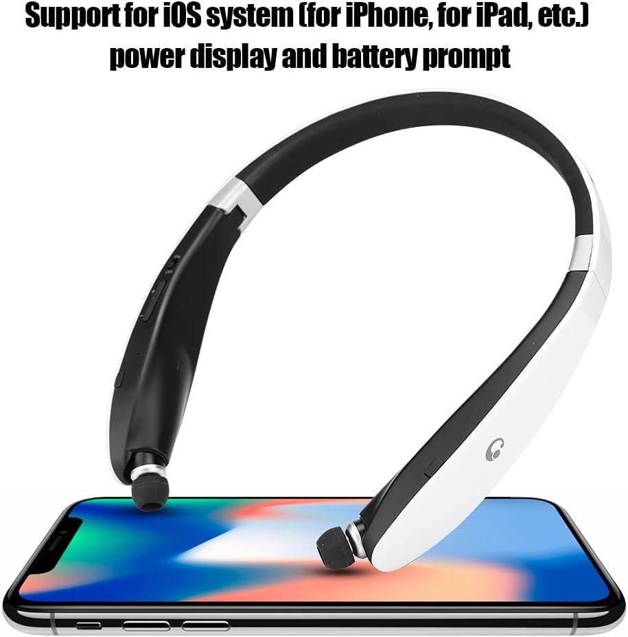 Bewinner Bluetooth Neckband Headphones, Foldable Wireless Neck Headset with Retractable Earbuds, Noise Cancelling Stereo Earphones with Mic (Black White)