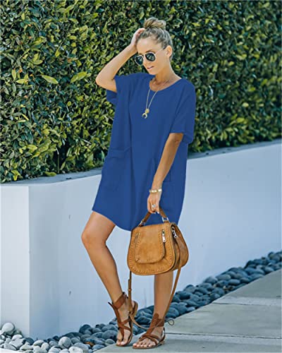 Image of Women's Casual Summer T Shirt Dress Elastic Loose Short Sleeve Dress with Pocket for Women