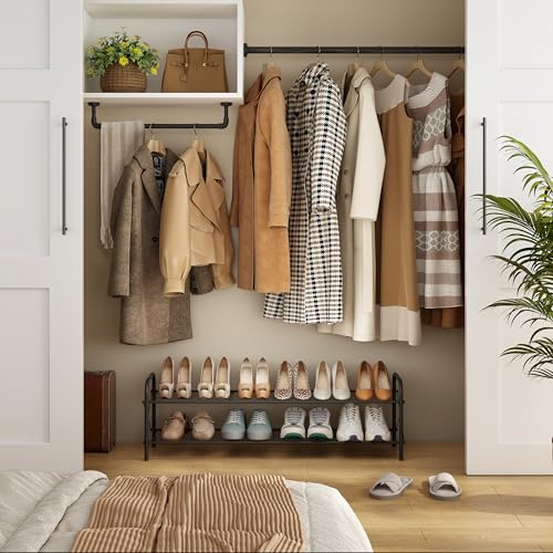 Image of Hoctieon 2 Tier Shoe Rack for Closet, Durable Mesh Style Shoe Rack, Entryway Shoe Shelf, Shoe Storage Organizer for Hallway, Bedroom, Living Room, Wardrobe, Black
