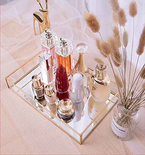 Rectangle Gold Mirror Tray for Vanity and Bedroom (12”x8”)