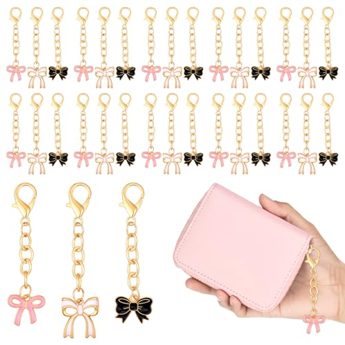Bruislard Bow Keychain Bulk, Pink Bow Keychain, 30 PCS Cute-Bow Party Favors Pink/White/Black Key Chains for Women Team Cheer Birthday Parties Coquette Preppy Gifts