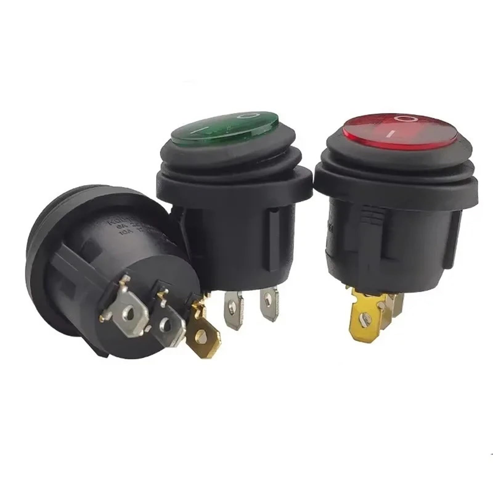 Interrupteur rond SPST 3 broches, interrupteur à bascule 6A 10A 250V 125V AC LED