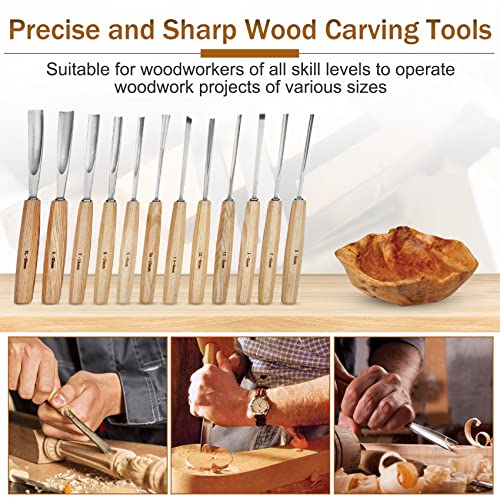 12 Pcs Wood Carving Chisels With Canvas Case, Cr-V 60 Steel Blades Gouge And Wood Carving Tools Set, Woodworking Wood Carving Chisel Set For Hobbyists, Beginners And Professional, 2 Years Us Warranty #TOP4