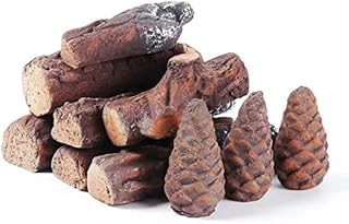 NC Gas Logs 10pcs Gas Fireplace Logs Set of Ceramic Wood Logs. Fireplace Log Set for Ventless, Electric Outdoor Fireplaces Fire Pits Realistic Use (10, 15w*22L)