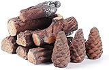 【Äußerst realistisch】: Diese Keramik-Holzscheite sehen im Feuer aus wie echte Holzscheite. Sie werden beim Brennen sogar einige orangefarbene/rote Hotspots unter den Holzscheiten sehen. 10 lebensgroße Keramik-Gasscheite, die Ihren Kamin nicht leer aussehen lassen.