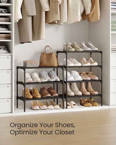 Image of SONGMICS 3-Tier Shoe Rack for Closet, Compact Metal Shoe Organizer Shelf for Entryway, Bedroom, Small Spaces, Stackable, 11.8 x 17.7 x 19.1 Inches, Black ULSA113BH01