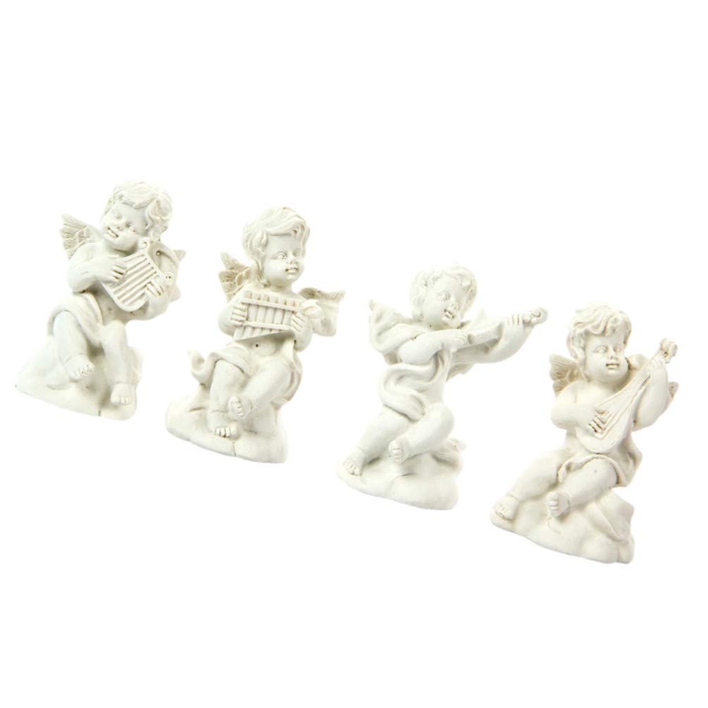 Lioobo White 4Pcs Cherubs Figurine Miniature Resin Angel Figure Statue Ornament Wedding Birthday Party Desktop Decoration (White)