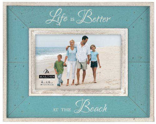 Malden International Designs Sun Washed Woods Vacation Memories Life is Better at the Beach Turquoise Distressed Picture Frame, 4x6, Turquoise
