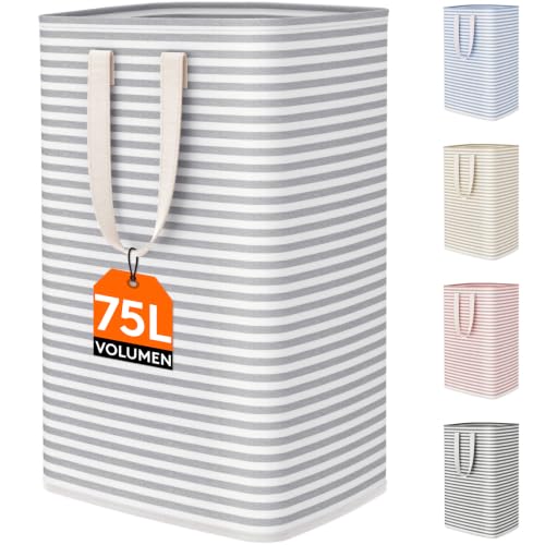 Lifewit Panier a Linge, Corbeille a Linge Pliable, Panière Linge, Laundry Basket avec Poignées, Bac pour Chambre, Salle de Bain, Buanderie, 75L, Gris