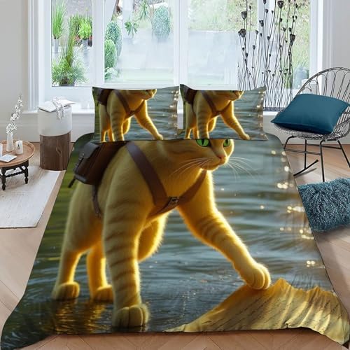 Housse de couette chaton orange microfibre pour lit king size - 3