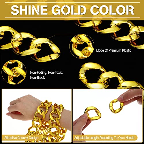 Tatuo 2 Pcs Halloween Chunky Big Gold Chain Necklace Giant Fake Plastic Gold Chain for 80s 90s Hip Hop Rapper Props Men Costume Accessory, 32 Inch3
