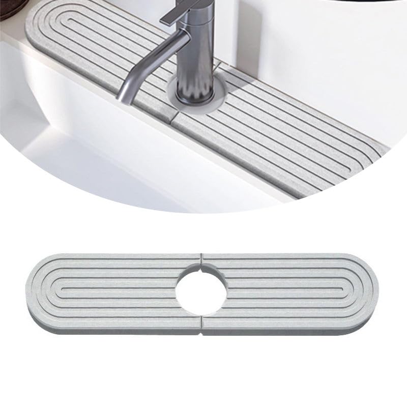 GenericPremium White Diatomite Kitchen Faucet Mat - Ultra Quick-Drying, Water Absorbent Splash Guard & Drip Catcher for Sink - Non-Slip, Stone Tray for Clean, Dry Countertops - Durable & Eco-Friendly Design