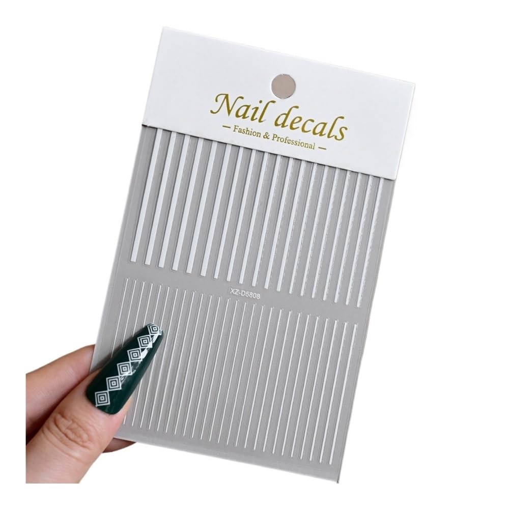 12Pcs 3D White French Nail Stickers, Self-Adhesive Geometric Decals for DIY Nail Manicure(NKS358-08-03)