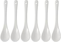 Mosuji Set of 6 Premium White Porcelain Coffee Spoons - 5.12" for Espresso, Tea, Desserts, Sauces & More