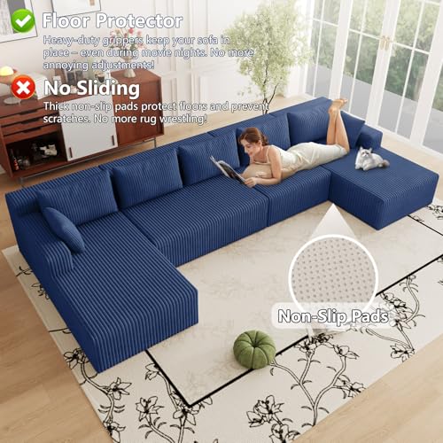 Image of 160 inch Modular Sectional Sleeper Sofa, Boneless Cloud Couch for Living Room, U Shaped 3 Seat Sofa with Deep Seat, Free Combination, Couch in a Box, No Assembly Required (Blue)