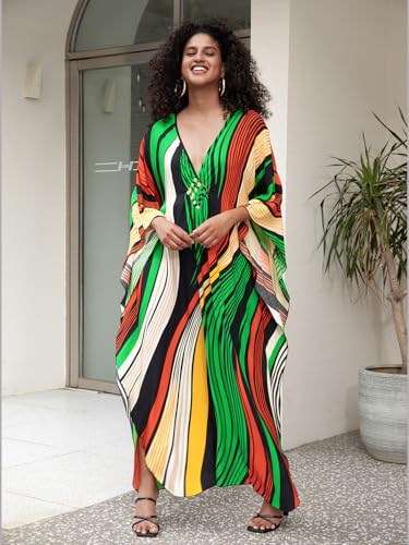 Image of KEYLORTING Plus Size Kaftan Dress Women, African Moo Moo Print Caftan, Batwing Dress, Beach Cover Up for Party and Loungewear