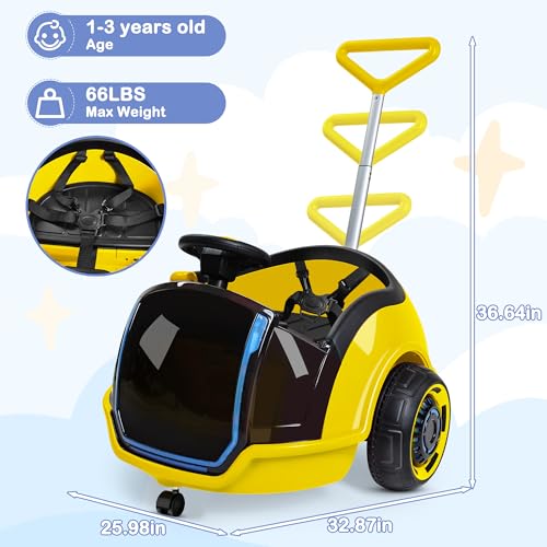 Image of ANPABO 3-in-1 Electric 12V Ride on Push Car for Kids 1.5-3, Yellow