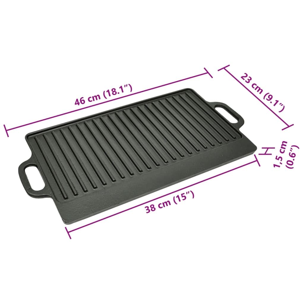 Mangloder - Placa reversible para barbacoa, 2 unidades, hierro fundido, 46 x 23 cm, antiadherente, estriada, inducción, horno, estufa de gas, vitrocerámica, rectangular para filete, pescado, verduras