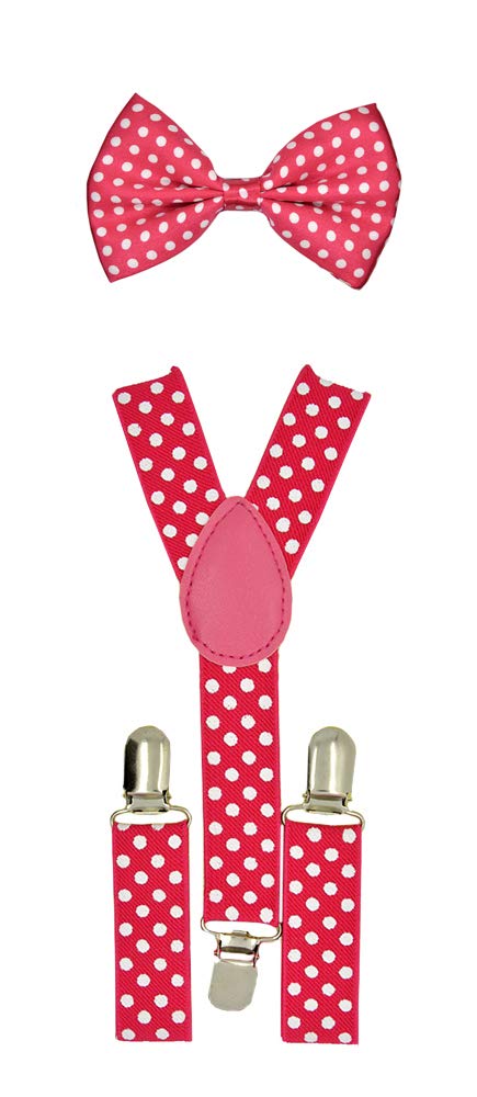 Kids Children Babies Pink Polkadot Suspender & Bow tie Set