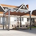 Aoxun 10'x10' Outdoor Retractable Pergola, Heavy-Duty Aluminum Pergola Patio, Modern Pergola with Retractable Sun Shade Canopy for Decks, Gardens and Backyards