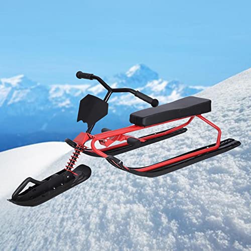 Kowaku Snow Racer Sled, With Steering Wheel And Bicycle Handle And Twin Brakes, Ski Sled Slider Board Snowboard For Outdoor Activities Winter Sport, Simple Style Red #TOP4