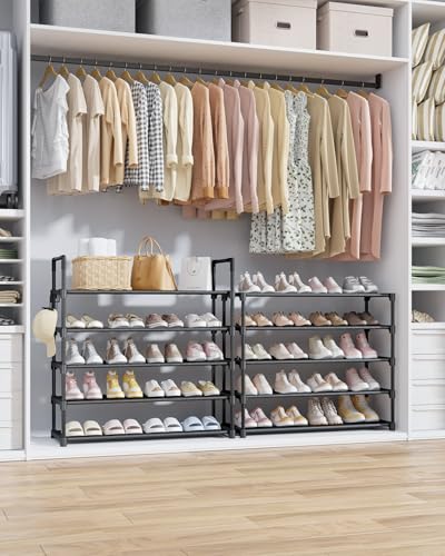 Kitsure Shoe Rack for Closet - 10-Tier Shoe Organizer with Hook Rack, Large-Capacity & Space-Saving Shoe Shelf for Entryway, Bedroom, Living Room,32.2
