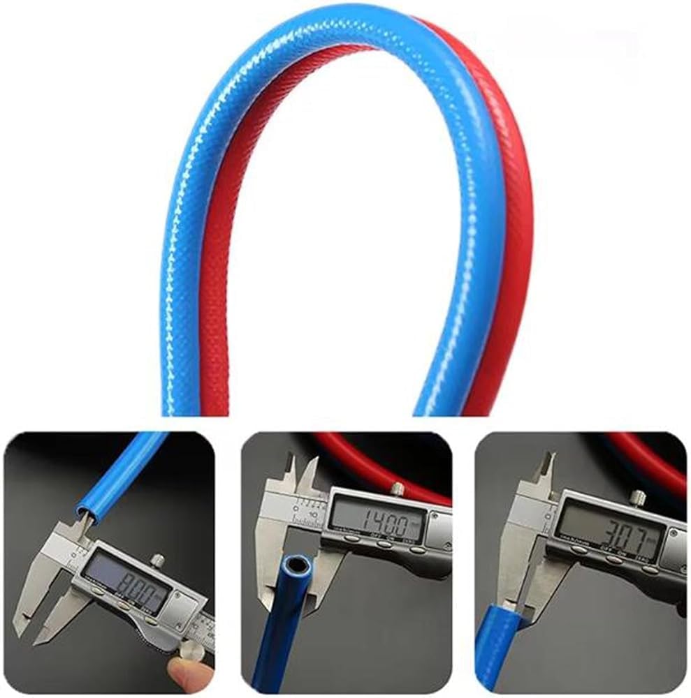 Tubo doppio industriale per ossigeno acetilene, tubo per saldatura a gas ad alta pressione da 8 mm con connettori in ottone M16, set di tubi da taglio rosso e blu (dimensioni: 5 m)