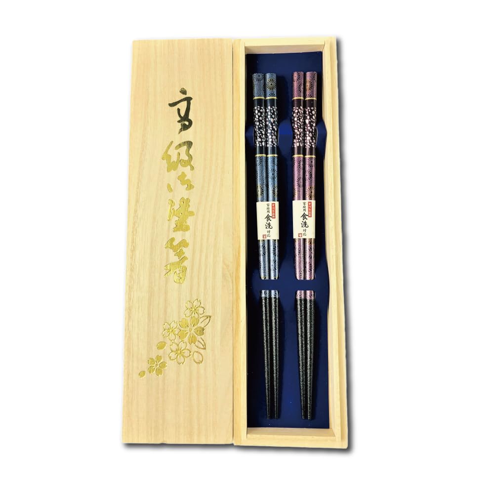 Premium Japanese Chopsticks Reusable 2prs Set [ Made in Japan ] Traditional Lacquer Art Wooden Chopsticks C (Galaxy BL/PU(MK009))
