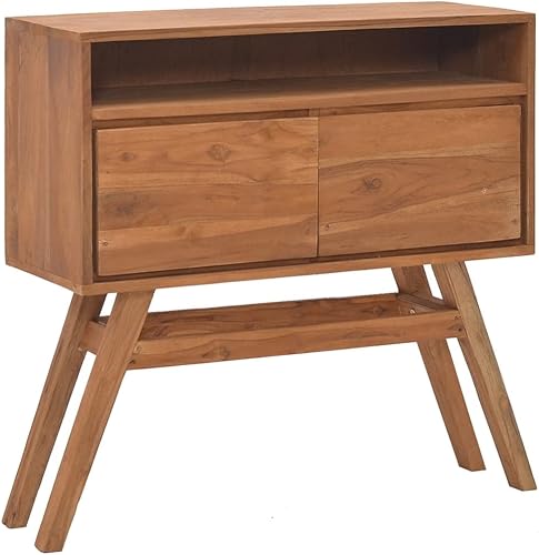 Miniatura 1 de Mesa consola de teca maciza con acabado natural, mesa auxiliar delgada y estrecha ideal para sala de estar, pasillo o mesita de noche, sala de