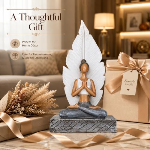 Image of ARMONIA Serenity Leaf Yoga Lady Showpiece | Premium Polystone Yoga Meditating Figurine Set for Home & Office Decor | Spiritual Sculpture for Living Room, Meditation Corner, Shelf & Gift | 10.2 Inches