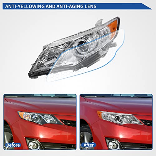 Image of oEdRo Headlight Assembly Compatible with 2012 2013 2014 Camry L /Le /Xle /Hybrid (Not Fit SE /SE Sport /Hybrid SE) Headlamp with Amber Refector Clear Lens Chrome Housing